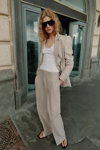 PANTALON DROIT À PINCES AVEC LIN