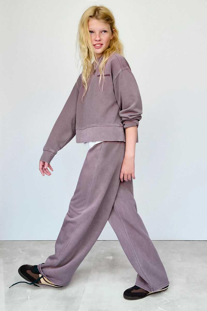 WASHED EFFECT WIDE LEG PANTS