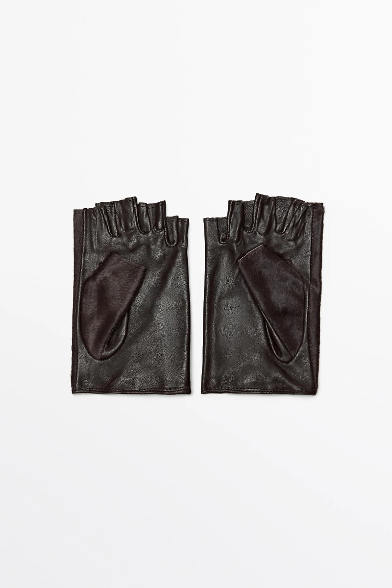 Fur-trimmed leather biker gloves
