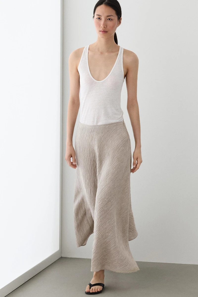 Waffle-knit flared midi skirt