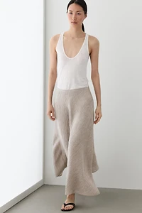 Waffle-knit flared midi skirt