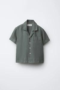 FLUID LINEN BLEND SPREAD COLLAR SHIRT