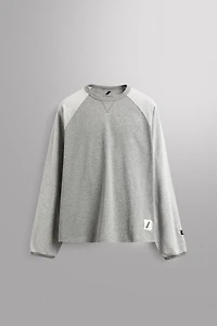 EMBROIDERED LONG SLEEVE COLOR BLOCK T-SHIRT