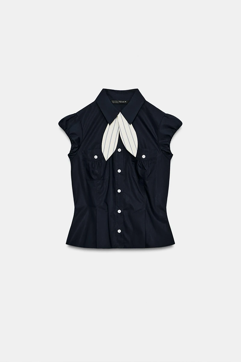 FITTED SHIRT WITH POCKETS AND SCARF DETAIL
