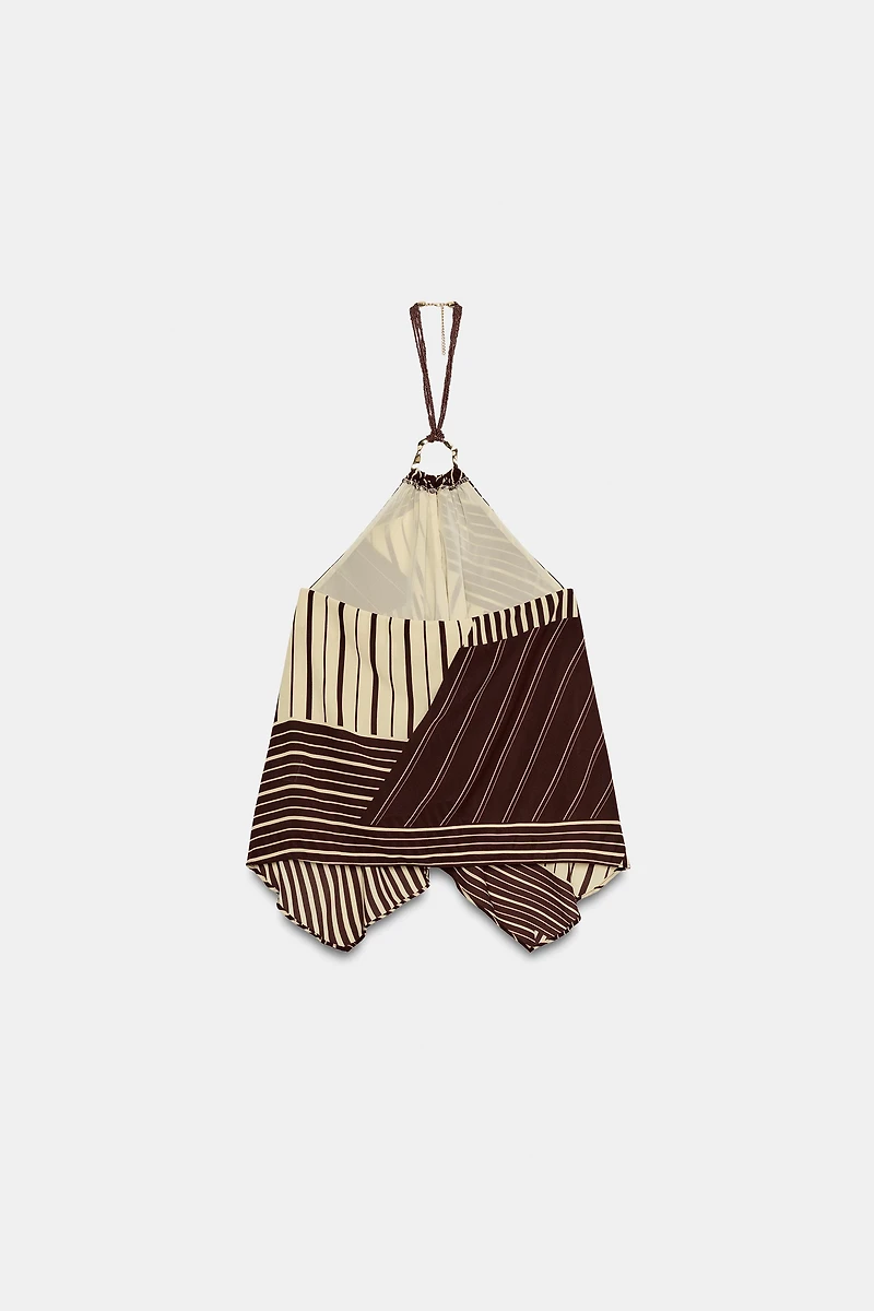 BEADED PRINT HALTER TOP