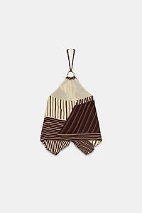 BEADED PRINT HALTER TOP