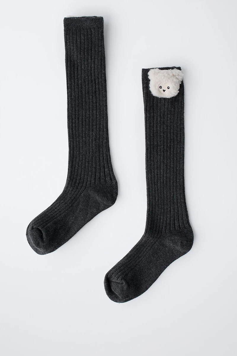 LONG RIBBED SOCKS WITH ANIMAL DETAIL
