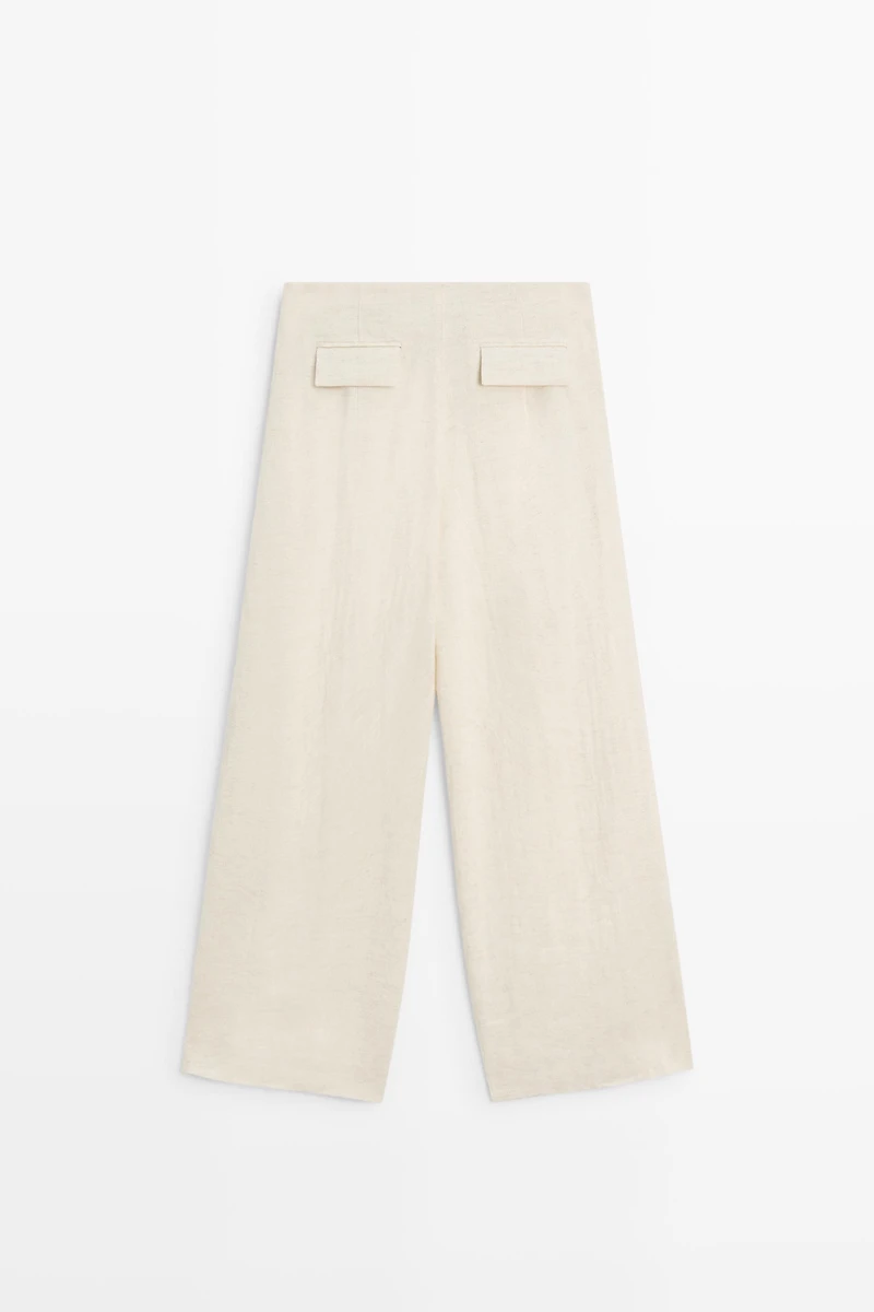 Linen blend barrel fit trousers
