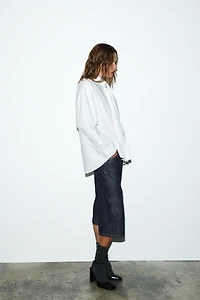 CHEMISE OVERSIZE EN POPELINE AVEC NŒUD ET DENTELLE