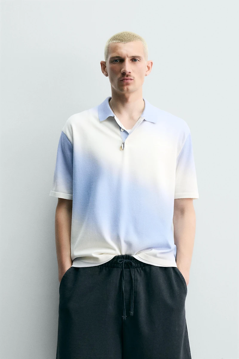 SPRAY EFFECT PRINT KNIT POLO SHIRT