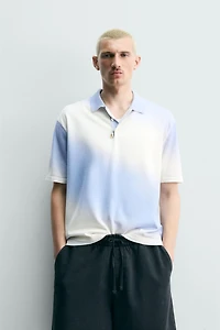 SPRAY EFFECT PRINT KNIT POLO SHIRT