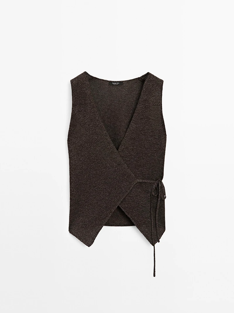 Veste sans manches cache-cœur en maille avec lien