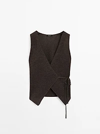 Veste sans manches cache-cœur en maille avec lien