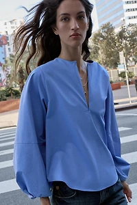 POPLIN BALLOON SLEEVE SHIRT