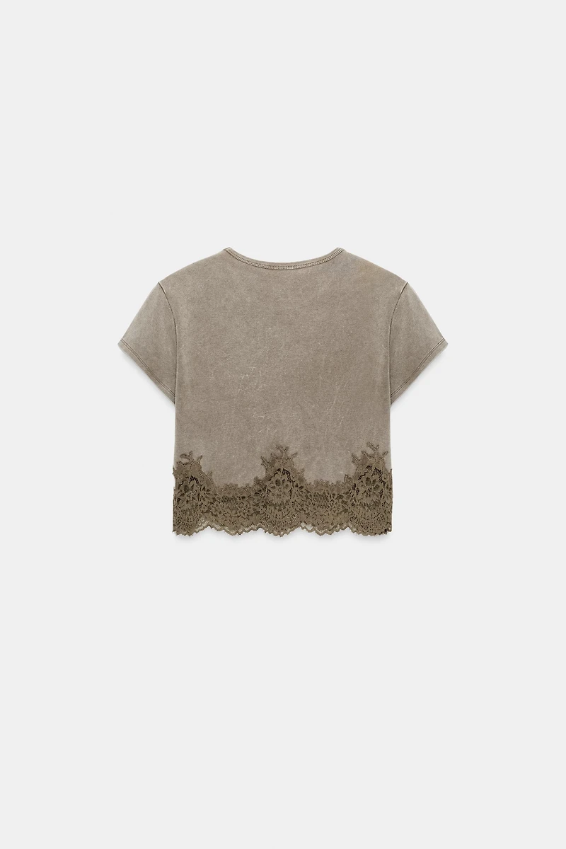 WASHED EFFECT LACE CROP TOP