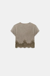 WASHED EFFECT LACE CROP TOP