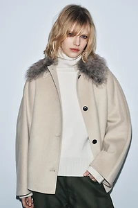 WOOL BLEND FAUX FUR COLLAR JACKET ZW COLLECTION