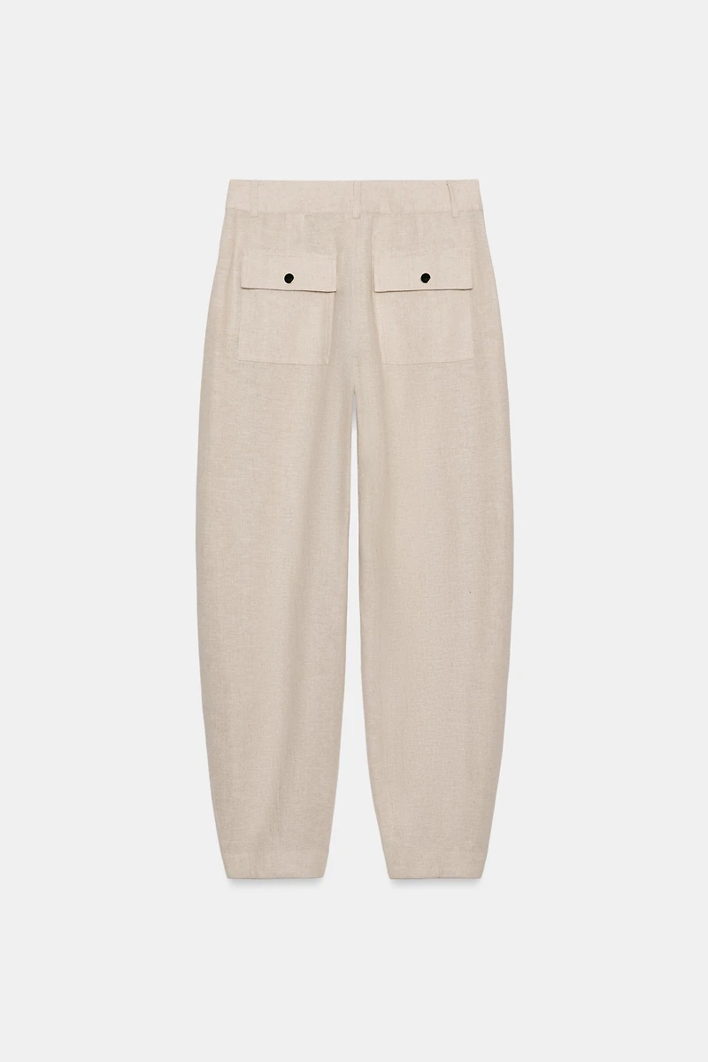 LINEN BLEND BARREL PANTS