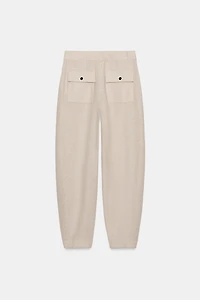LINEN BLEND BARREL PANTS