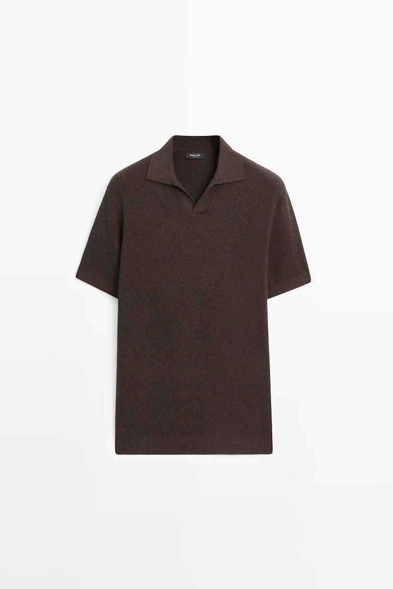 Cotton blend knit polo sweater