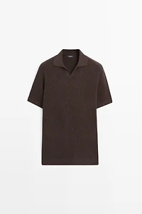 Cotton blend knit polo sweater