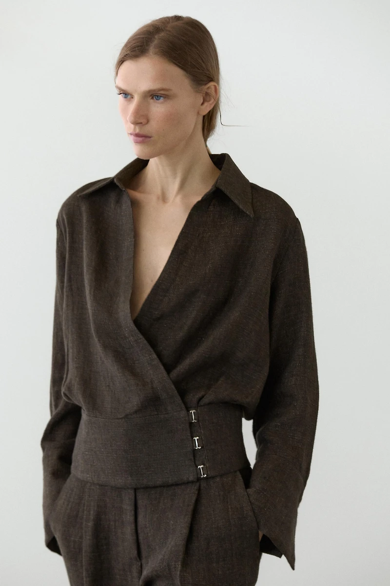 Total look melange linen overshirt