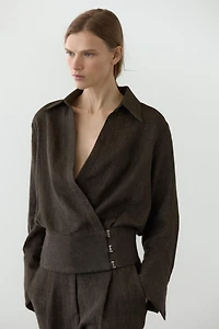 Total look melange linen overshirt