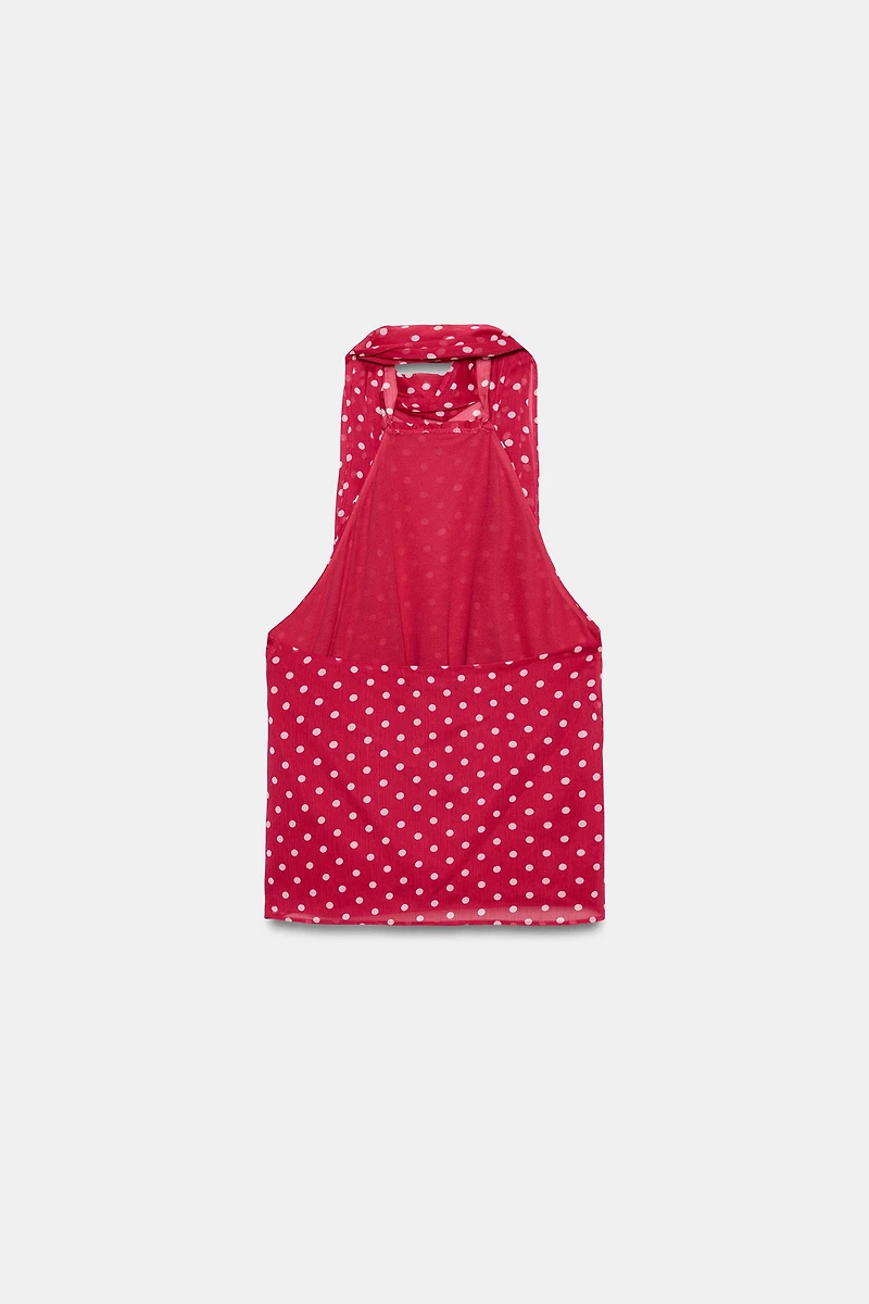 RUFFLED POLKA DOT HALTER TOP