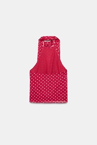 RUFFLED POLKA DOT HALTER TOP