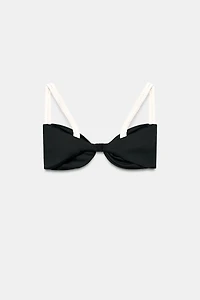 CONTRAST BRAIDED KNOT BIKINI TOP