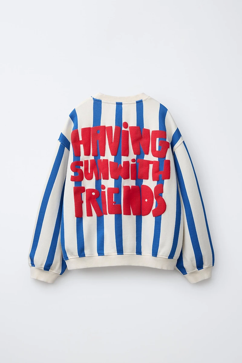 STRIPED SWEATSHIRT WITH RAISED TEXT