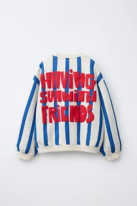 STRIPED SWEATSHIRT WITH RAISED TEXT