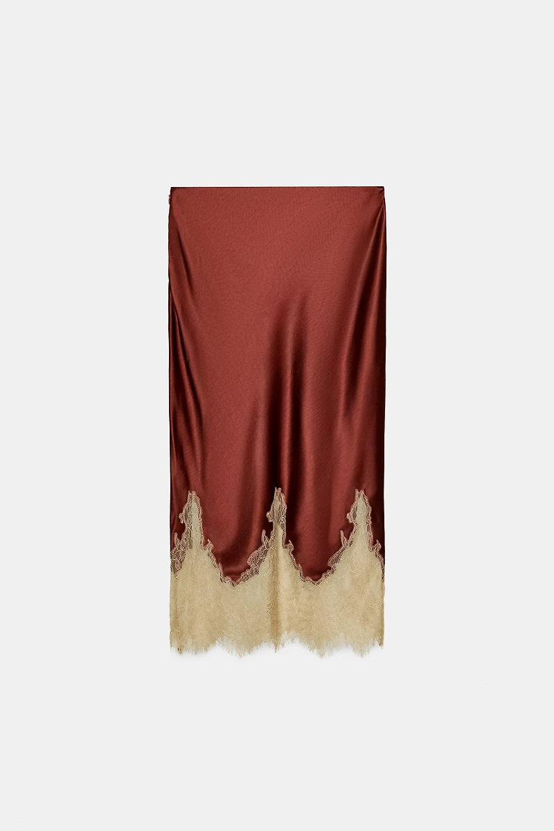 CONTRAST LACE SATIN SKIRT ZW COLLECTION
