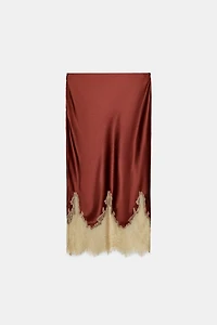 CONTRAST LACE SATIN SKIRT ZW COLLECTION