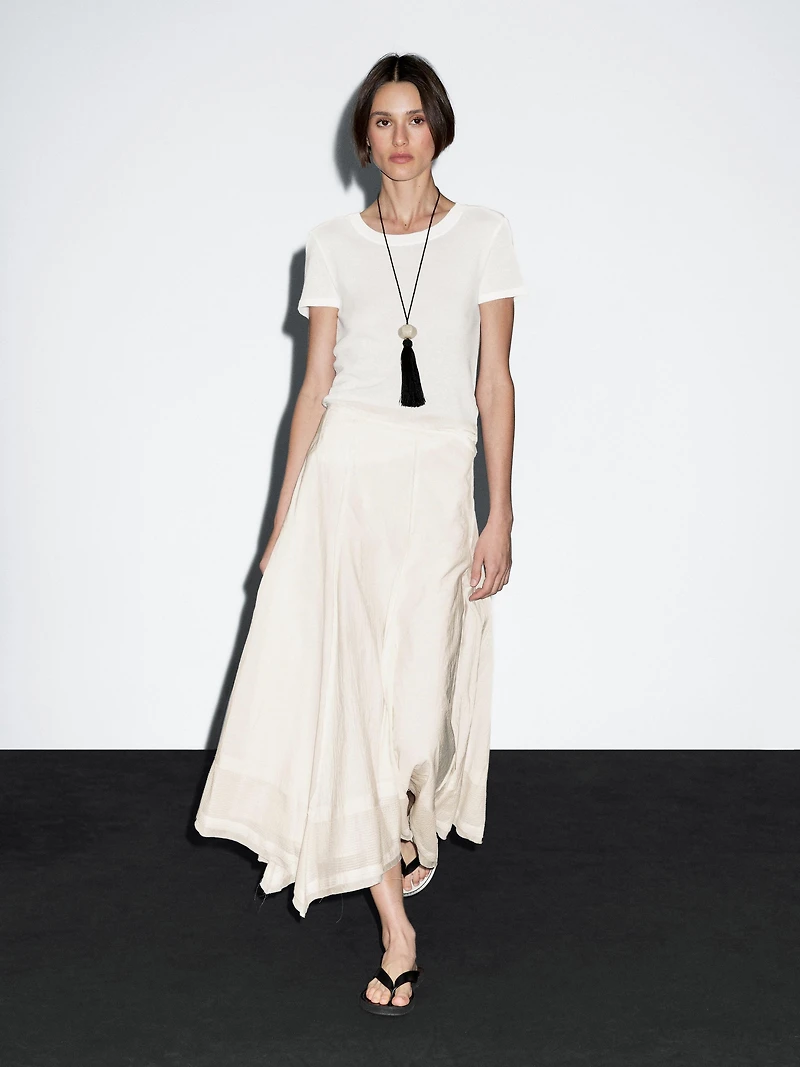 Cotton blend midi skirt with seam details