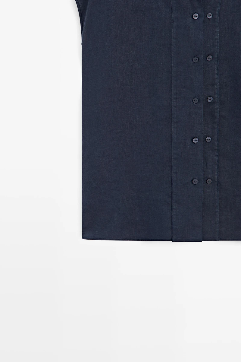 Flowing 100% linen shirt with button detail