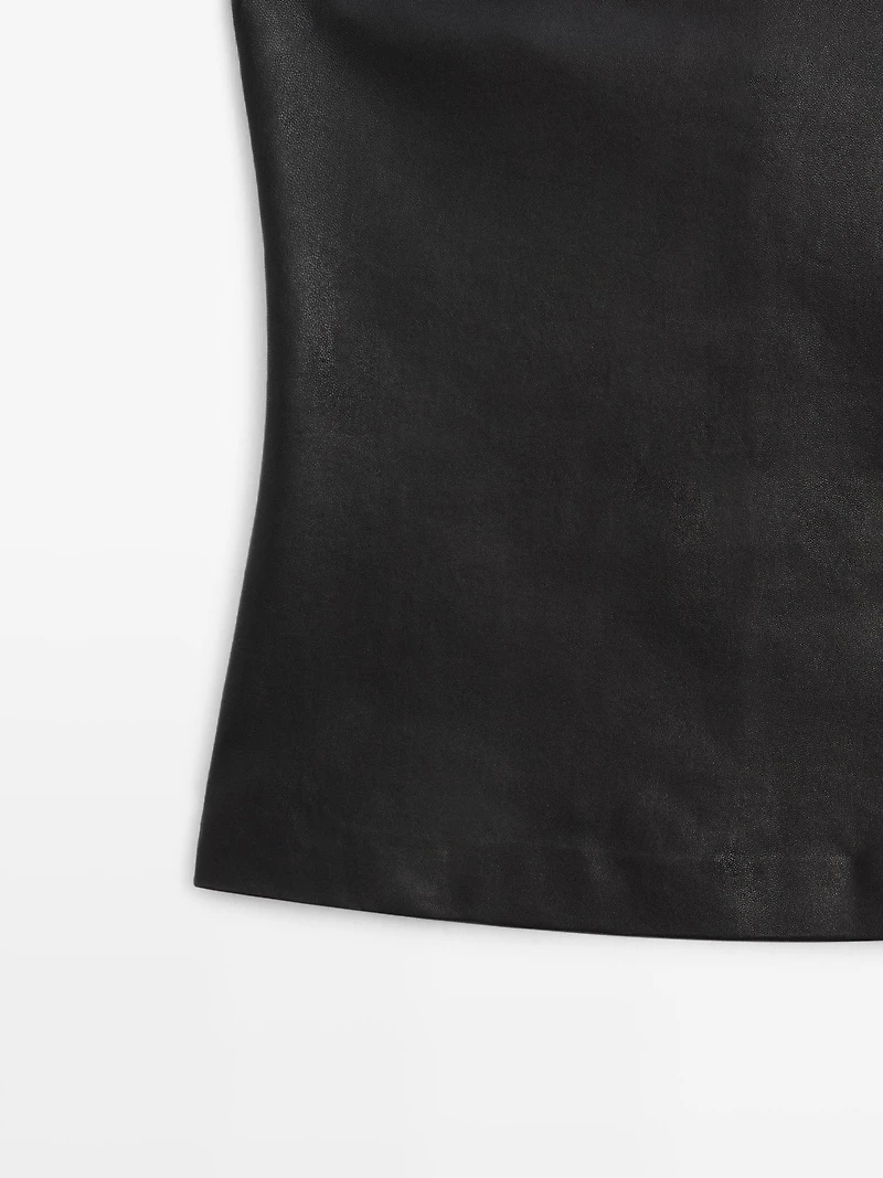 Nappa leather strapless top