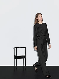 Wool blend blouse with belt
