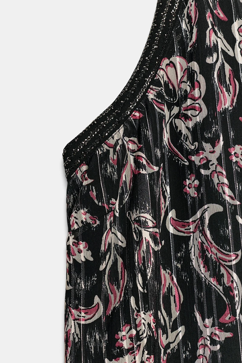 METALLIC THREAD SEQUIN PRINT HALTER TOP
