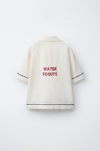 EMBROIDERED LINEN BLEND BOWLING SHIRT
