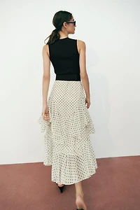 COMBINATION POLKA DOT RUFFLED BELTED DRESS
