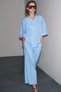 ZW COLLECTION POPLIN PLEATED PANTS
