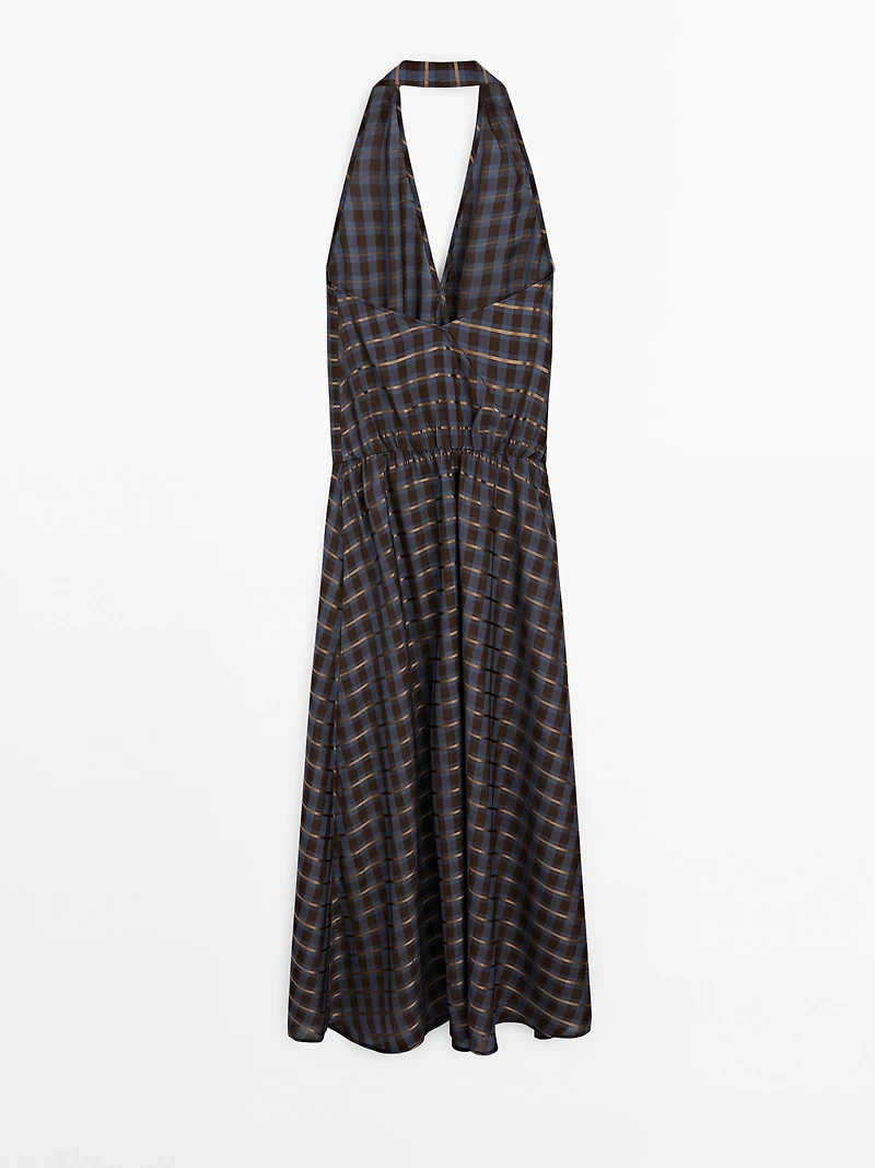 Long printed halter neck flounce dress