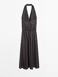Long printed halter neck flounce dress