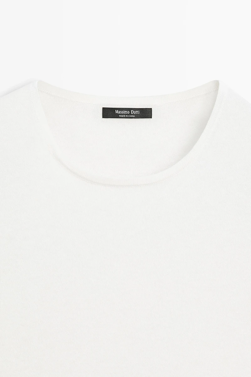 Cotton blend knit short-sleeve sweater