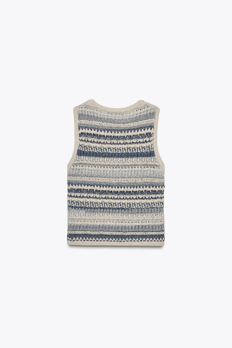 STRIPED TEXTURED KNIT SLEEVELESS TOP