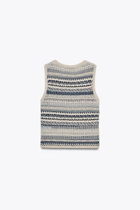 STRIPED TEXTURED KNIT SLEEVELESS TOP