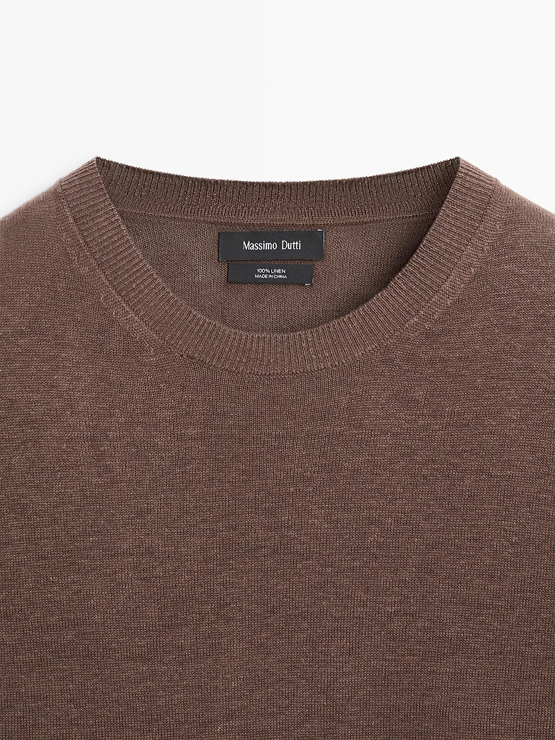 100% linen knit crew neck sweater