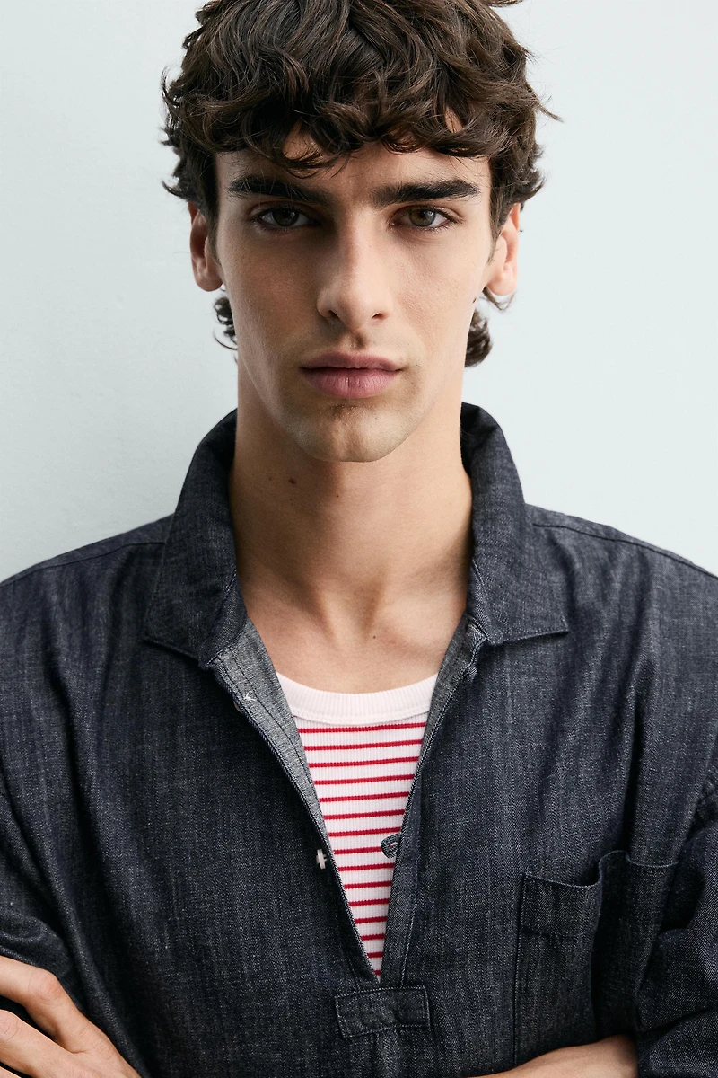 RELAXED FIT DENIM POLO SHIRT