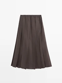 Box pleat technical fabric midi skirt